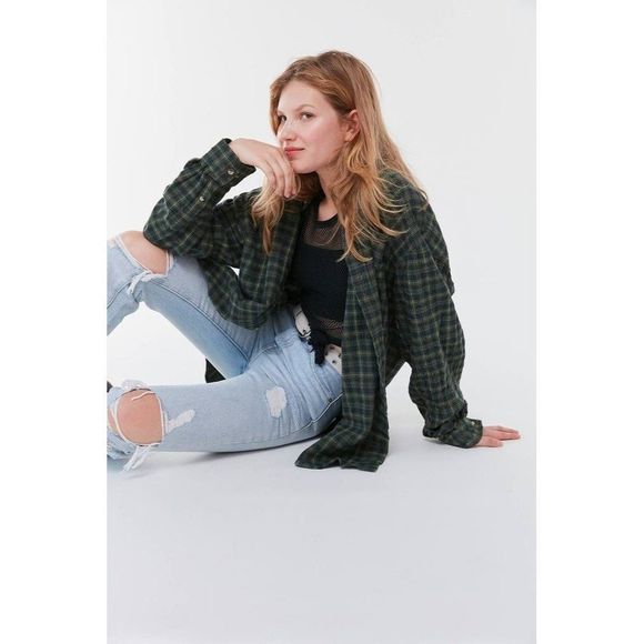 Urban Renewal Tops - Urban Renewal Green/Black Recycled Oversized Flannel Button-Down Shirt Sz 3XL NW